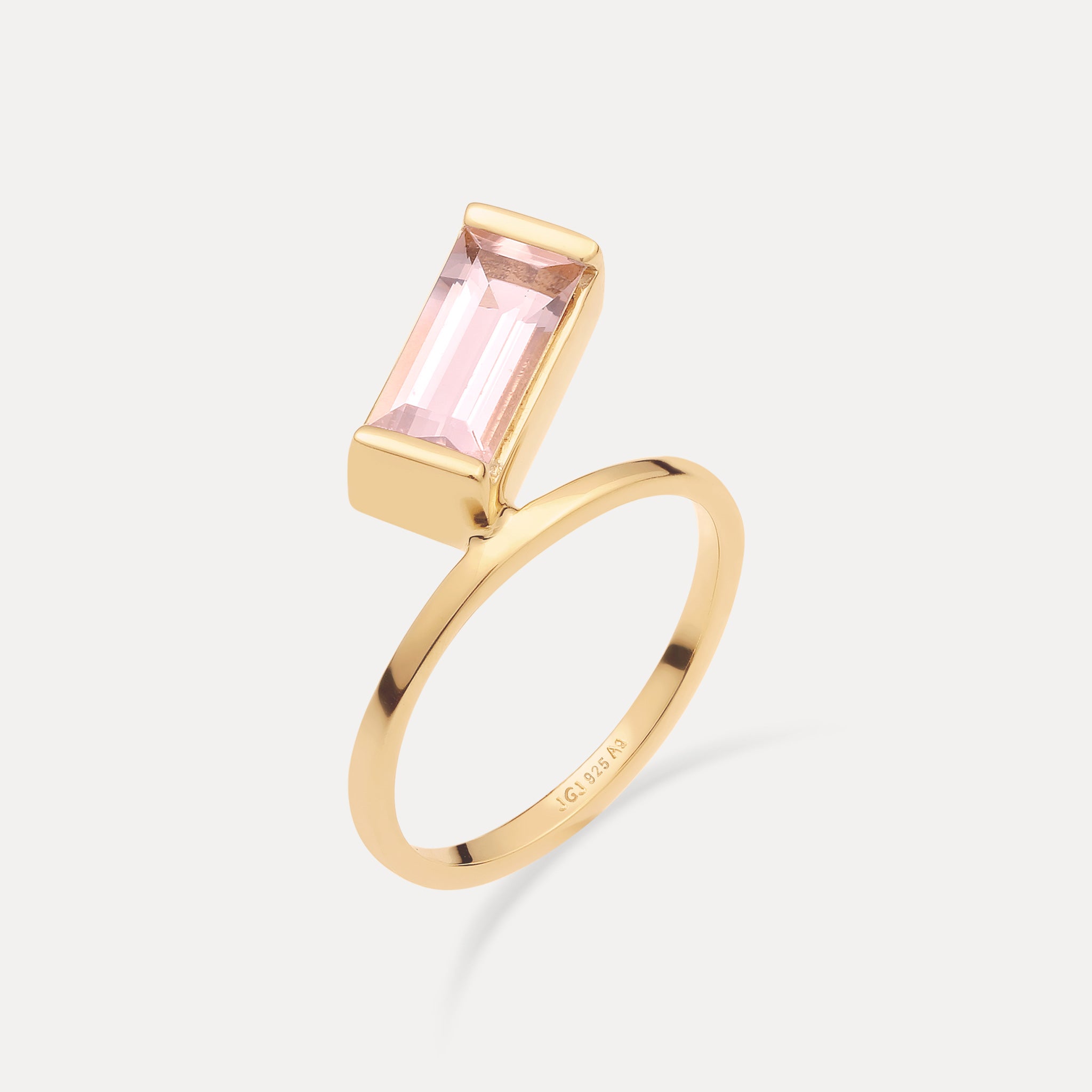Stilnest Balance Baguette Ring Rosenquarz Gold Gr.56