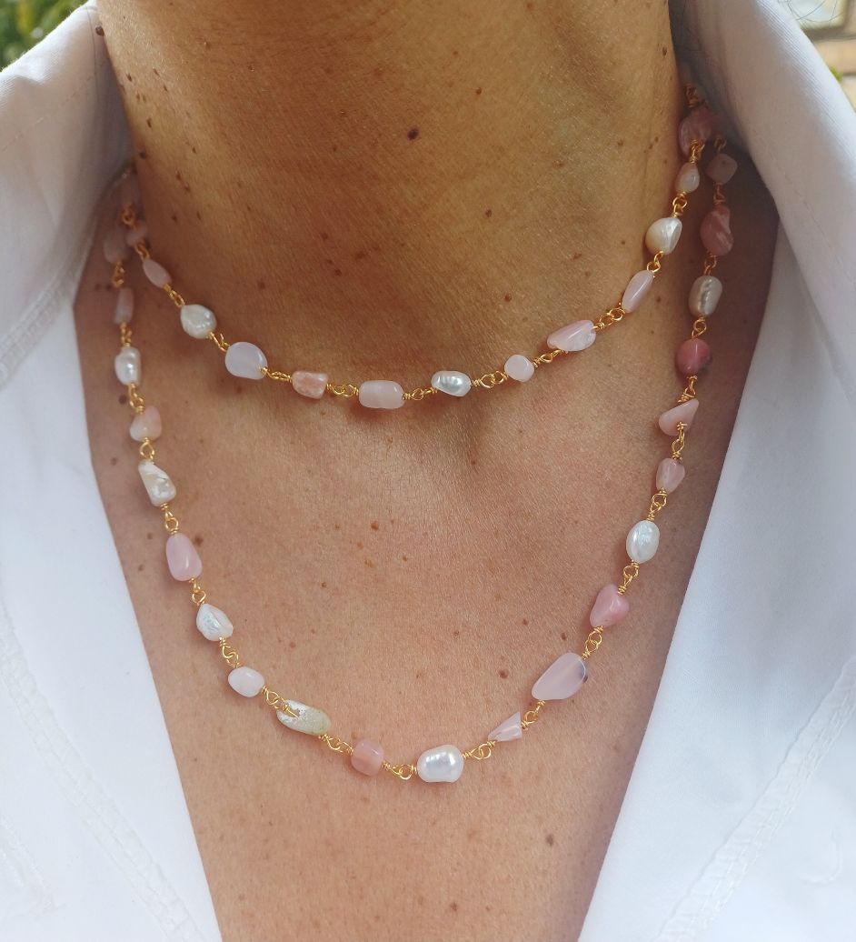 Alevá Bijoux Collane Rosario Halskette rosa Jade Perlen
