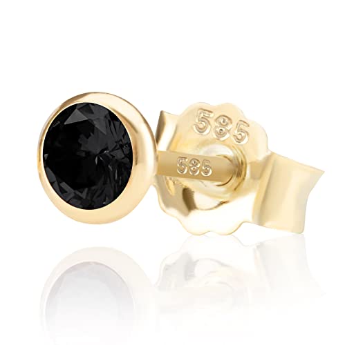 NKlaus Jewellery Zirkonia Ohrstecker 585 Gold Schwarz 5mm