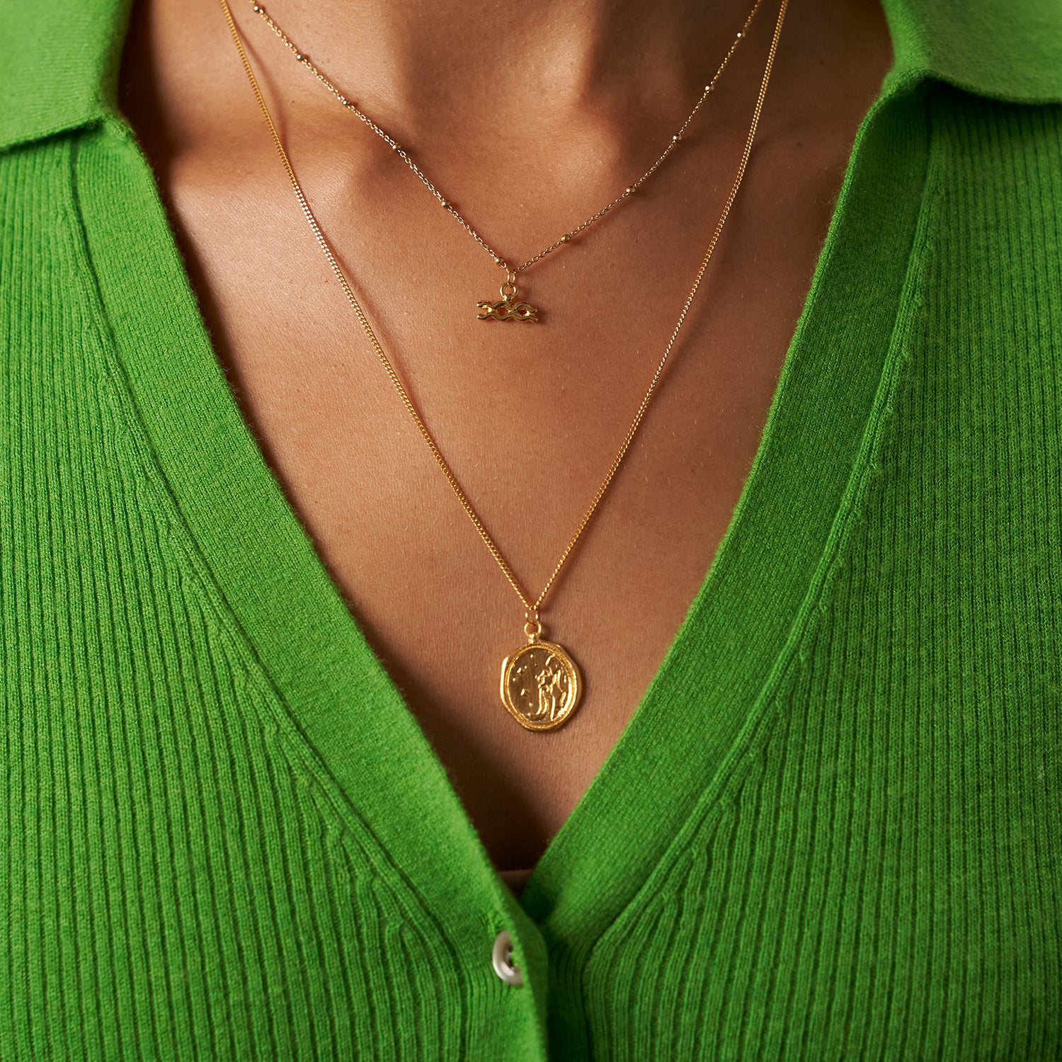 Stilnest Zodiac Charm Kette 45cm Gold Vermeil Krebs