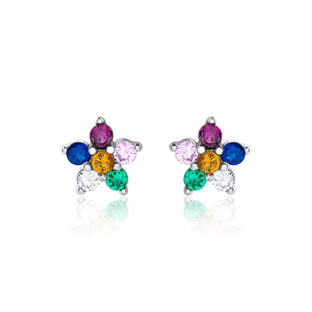 JEWLIX Ohrstecker Blüte 925 Silber Bunte Zirkonia