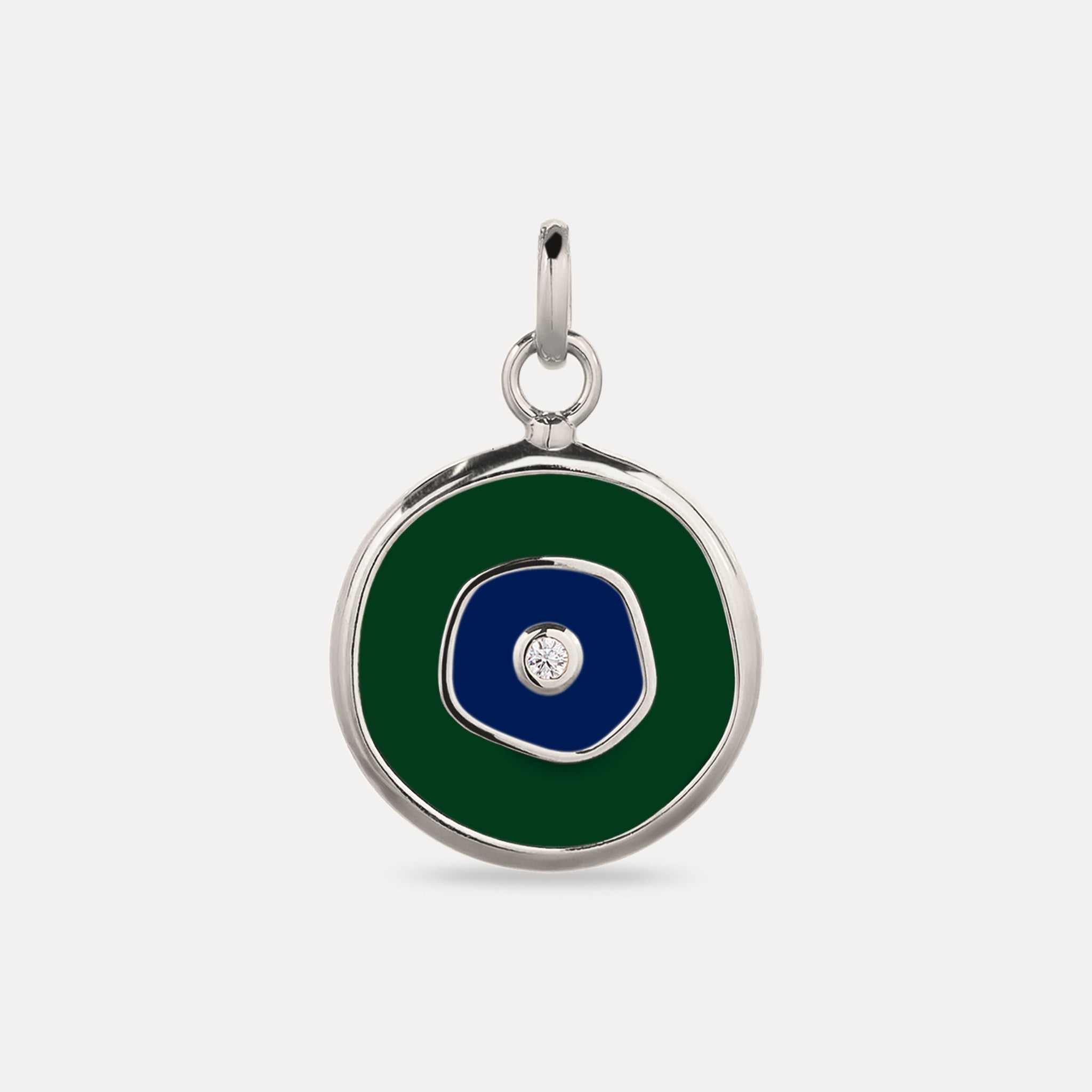 Stilnest Pendants Evil Eye Anhänger Weißer Saphir Dunkelgrün