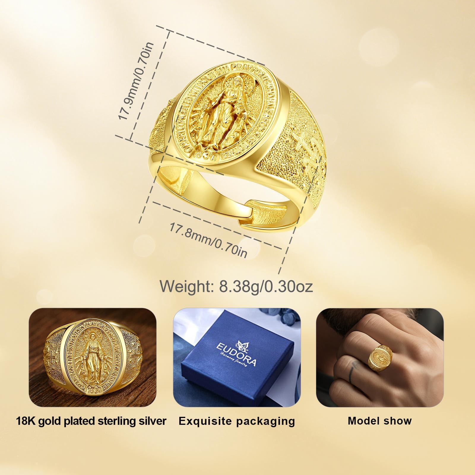 Eudora Harmony Bola Jungfrau Maria Ring Silber 18K vergoldet verstellbar