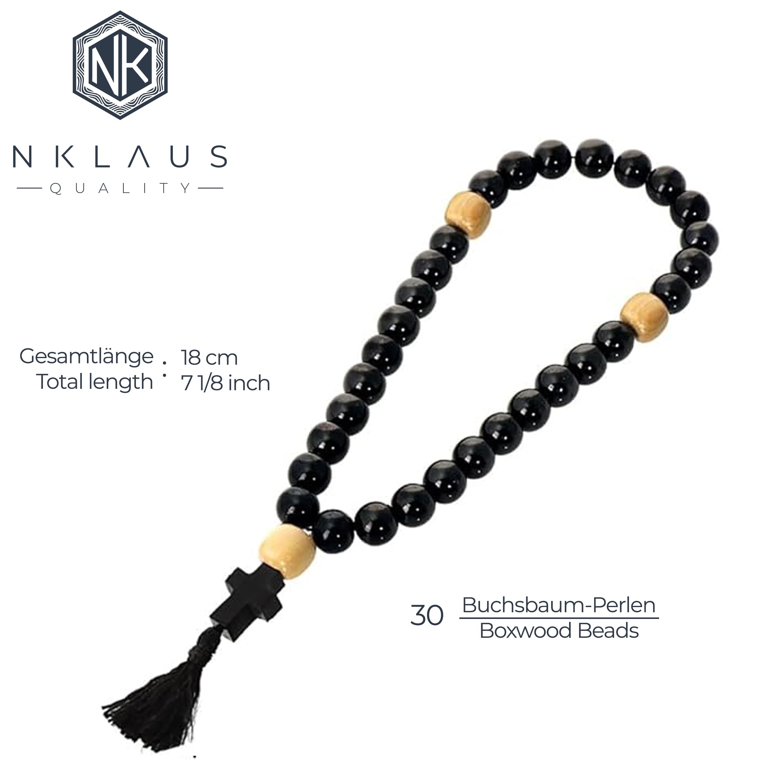 NKlaus Religious Icons Rosenkranz Gebetskette Holz schwarz 30 Perlen