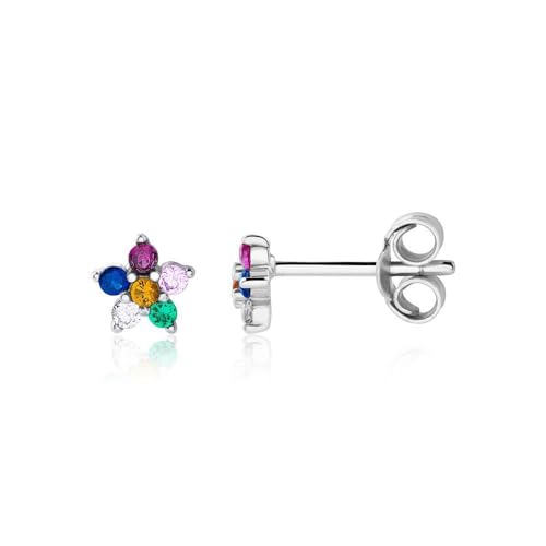 JEWLIX Ohrstecker Blüte 925 Silber Bunte Zirkonia