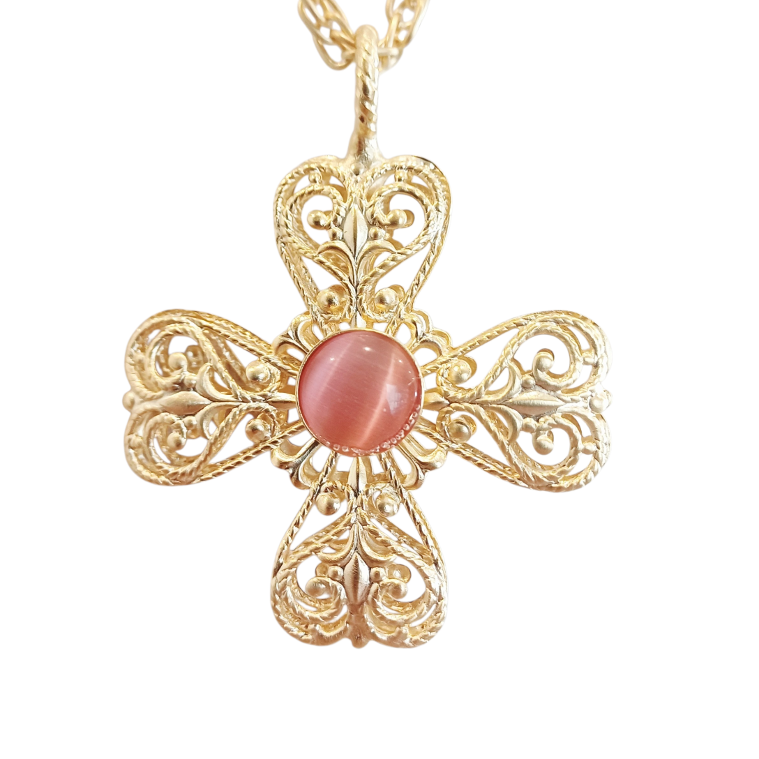 Alevá Bijoux Croci Delfi Kreuz Anhänger Gold Gelb Aquamarin 5 cm