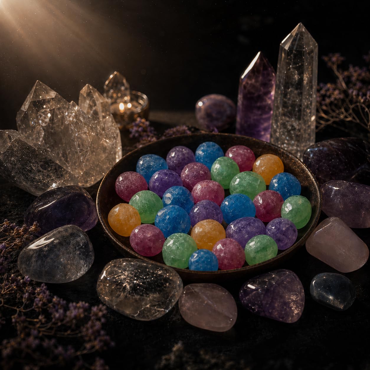 NKlaus Healing Crystals Selenit-Kugel-Set 10x 3,5cm Edelsteine