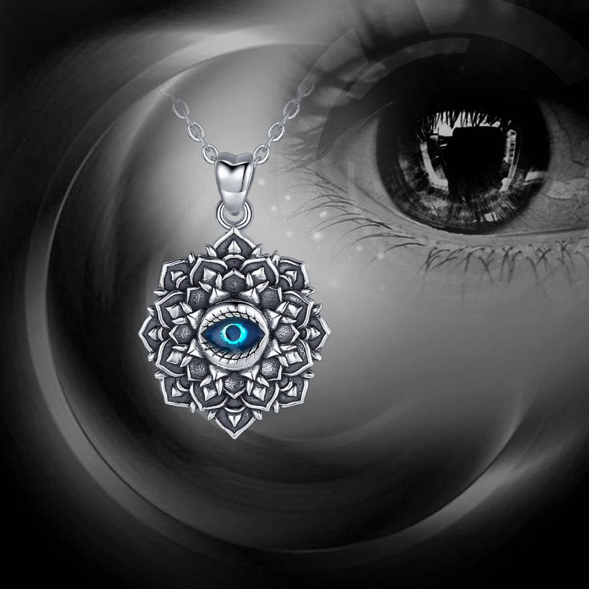 Eudora Harmony Bola Evil Eye Halskette Silber blau 45 cm