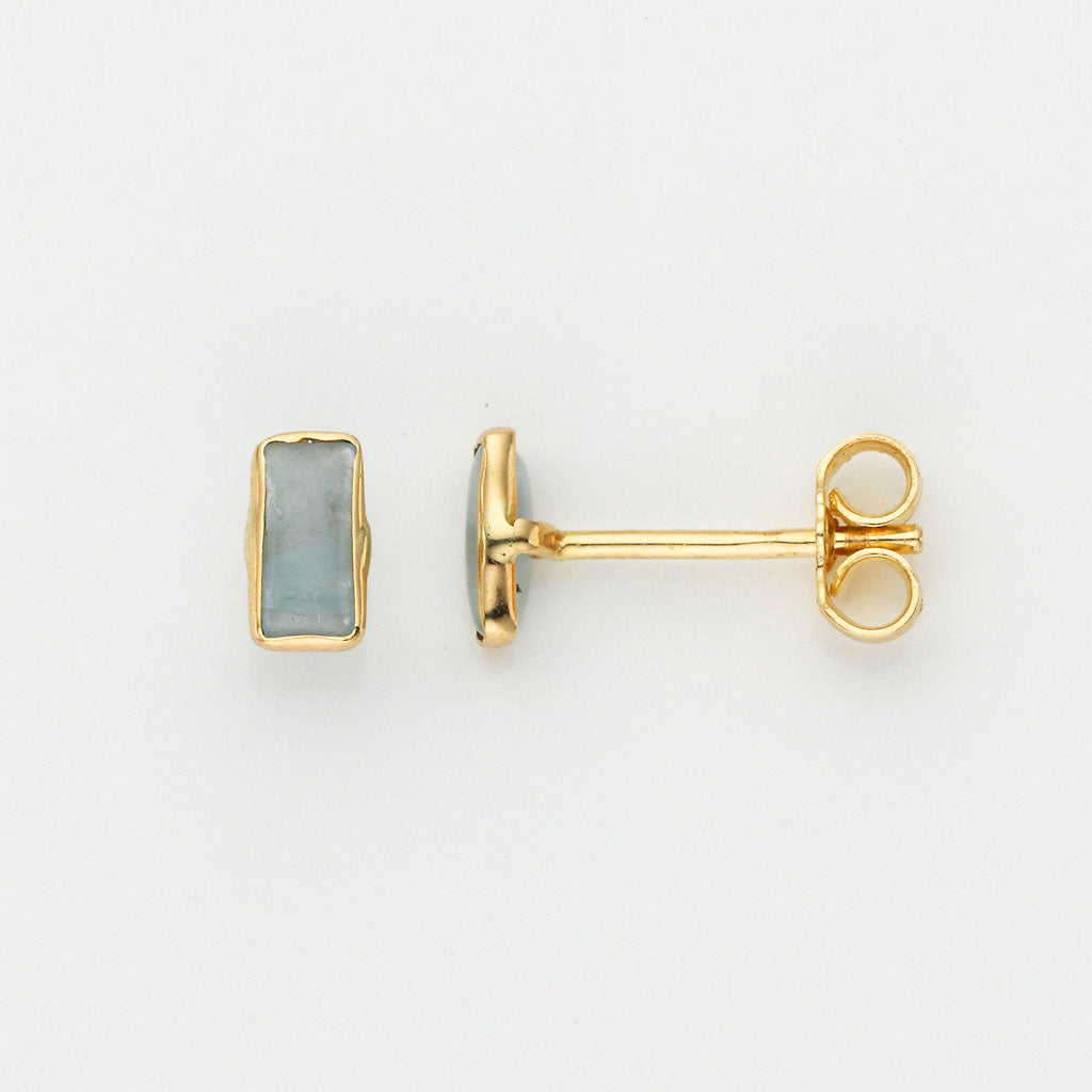 Eugen Rühle Ohrstecker Aquamarin Cabochon 585 Gelbgold rechteckig