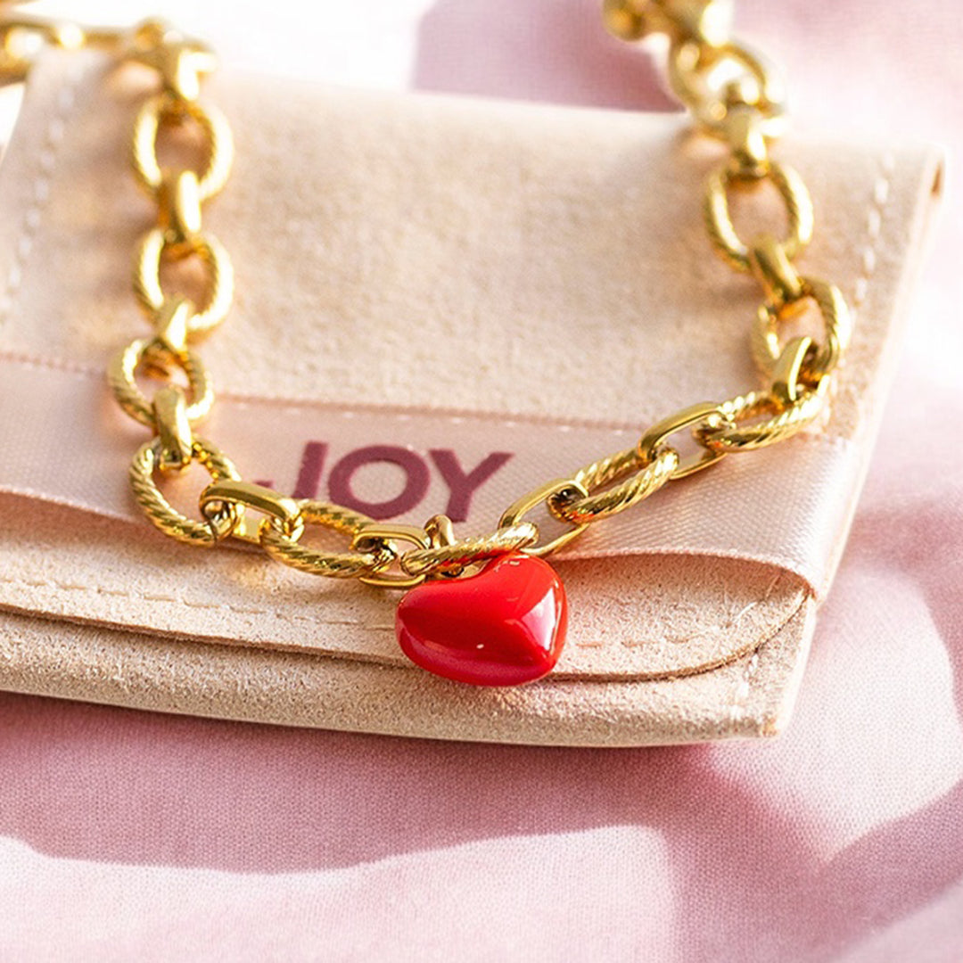 Joy by Corrine Smith Herz Charm Armband Rot Silber vergoldet