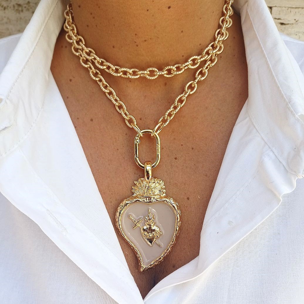Alevá Bijoux Cuore Sacro Anhänger Gold 7,2 cm