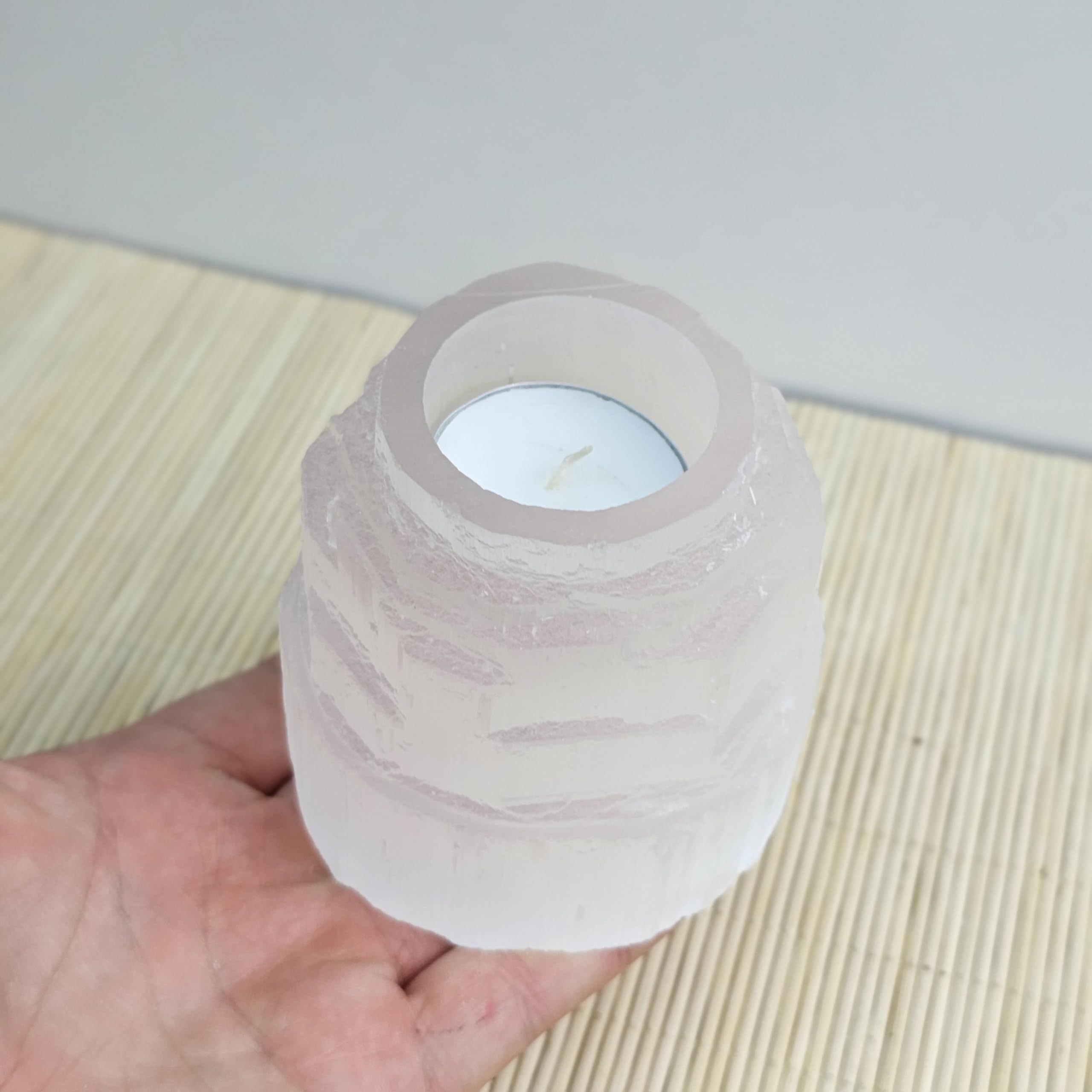 NKlaus Healing Crystals Selenit Eisberg Teelichthalter 8,5 cm 4 Stück weiß