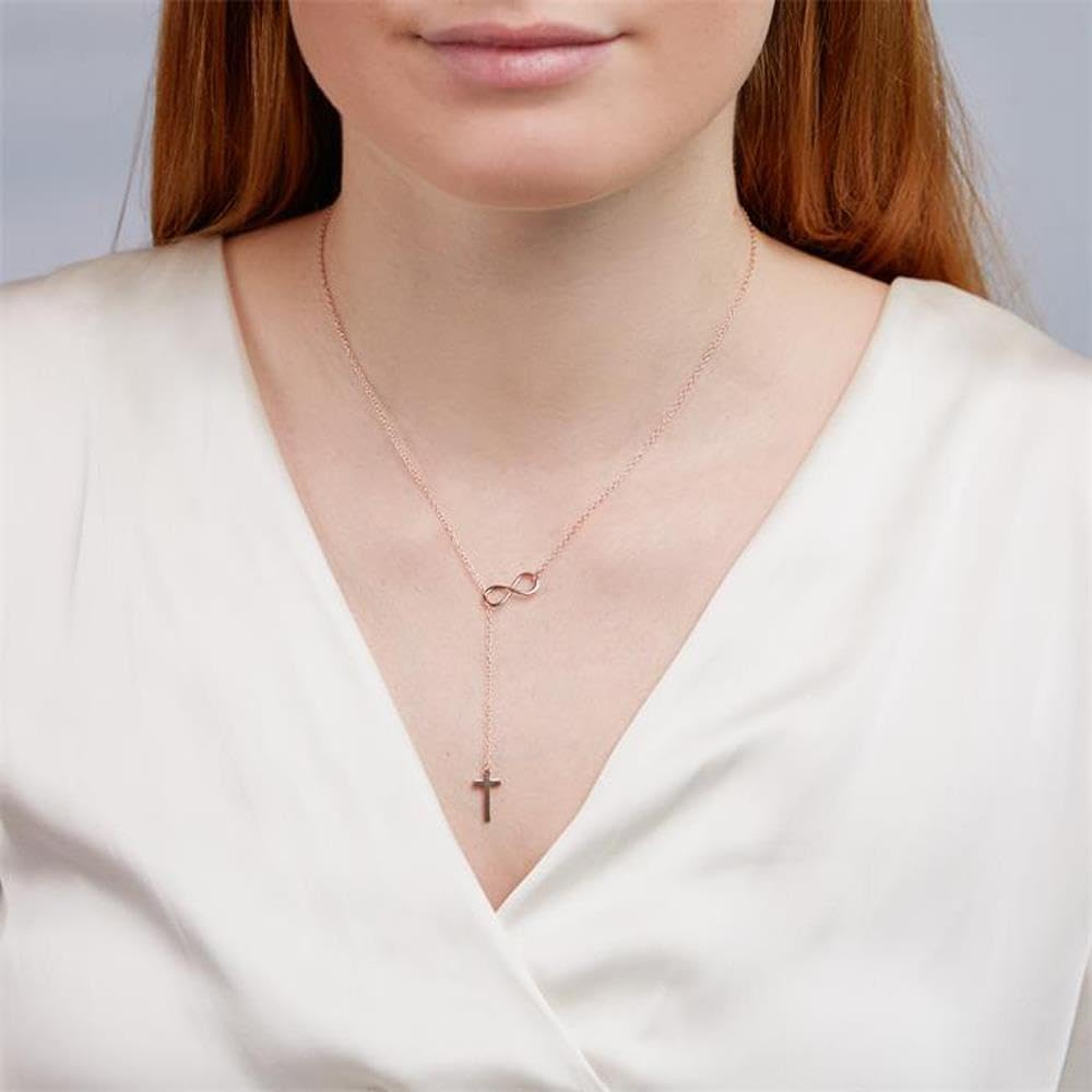 JEWLIX Ketten mit Anhänger Y-Kette Kreuz Infinity Roségold