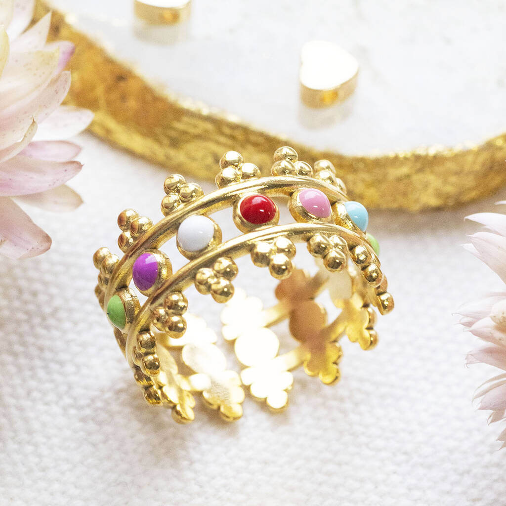 Joy by Corrine Smith Krone Ring Gold Emaille Verstellbar