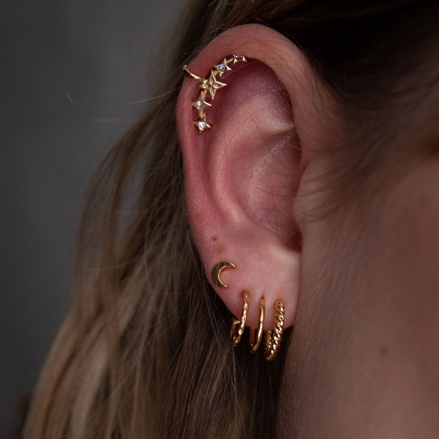 Stilnest Earrings Moonchild Ohrstecker Single 24k Gold