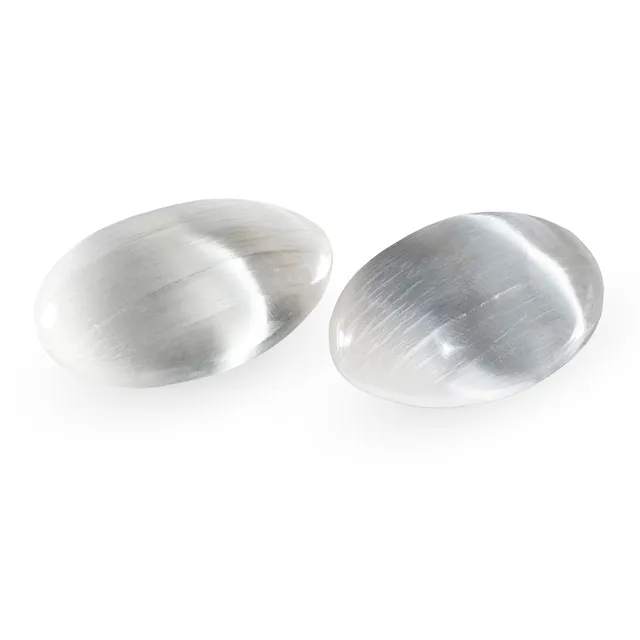 NKlaus HEALING CRYSTALS Selenit Handschmeichler 6,5cm 2 Stück