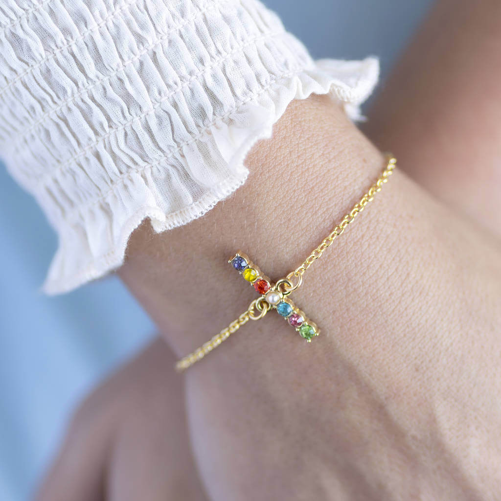 Joy by Corrine Smith Rainbow Armband Gold Kristall graviert