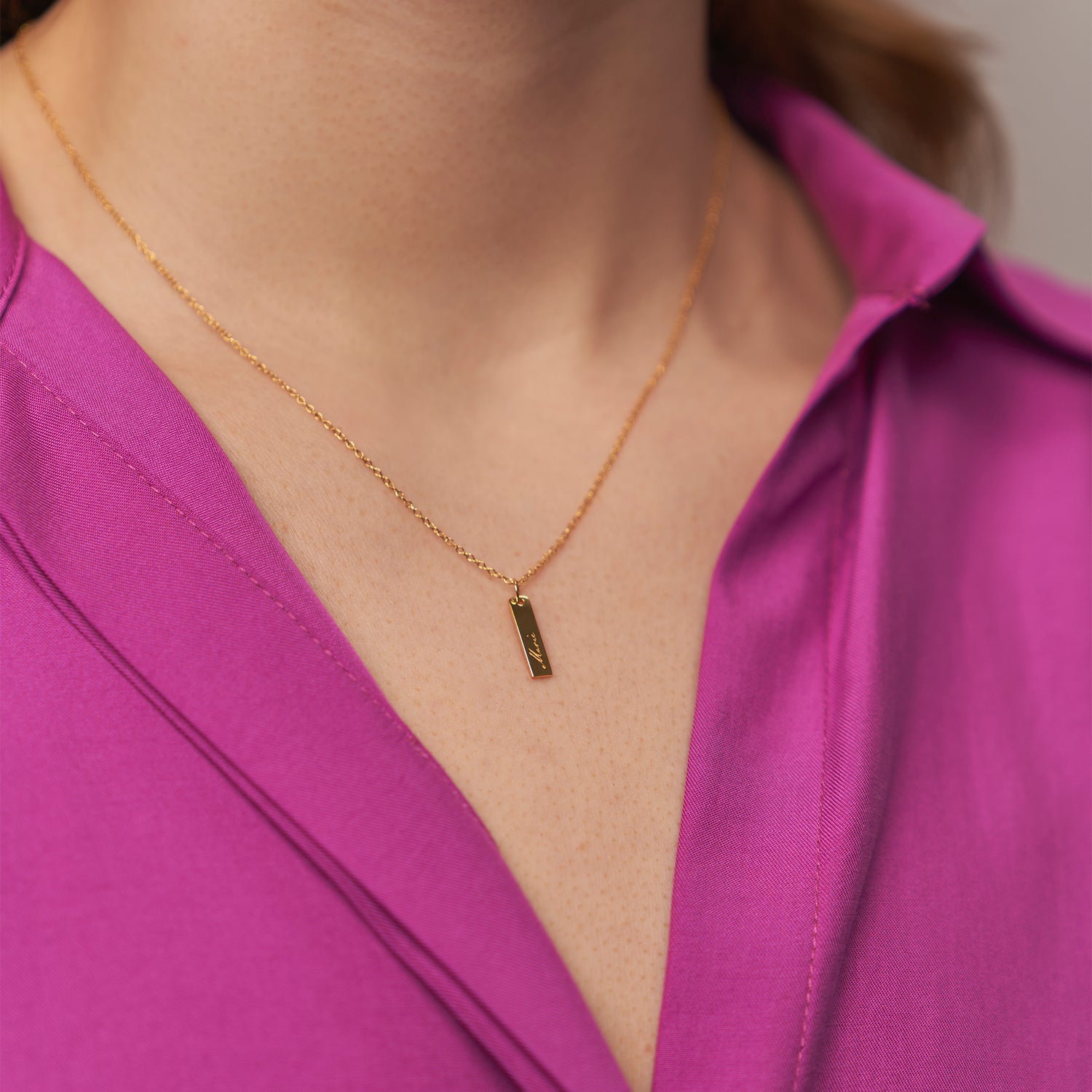 Stilnest Engravable Bar Kette Halskette 585 Gold 45 cm