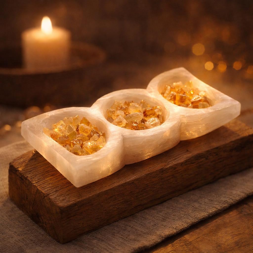 NKlaus Healing Crystals Selenit Dreifach-Schale 14x7 cm Energieschale