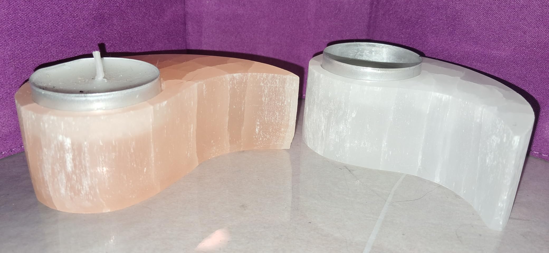 NKlaus Healing Crystals Yin-Yang Teelichthalter Selenit 1 Stück