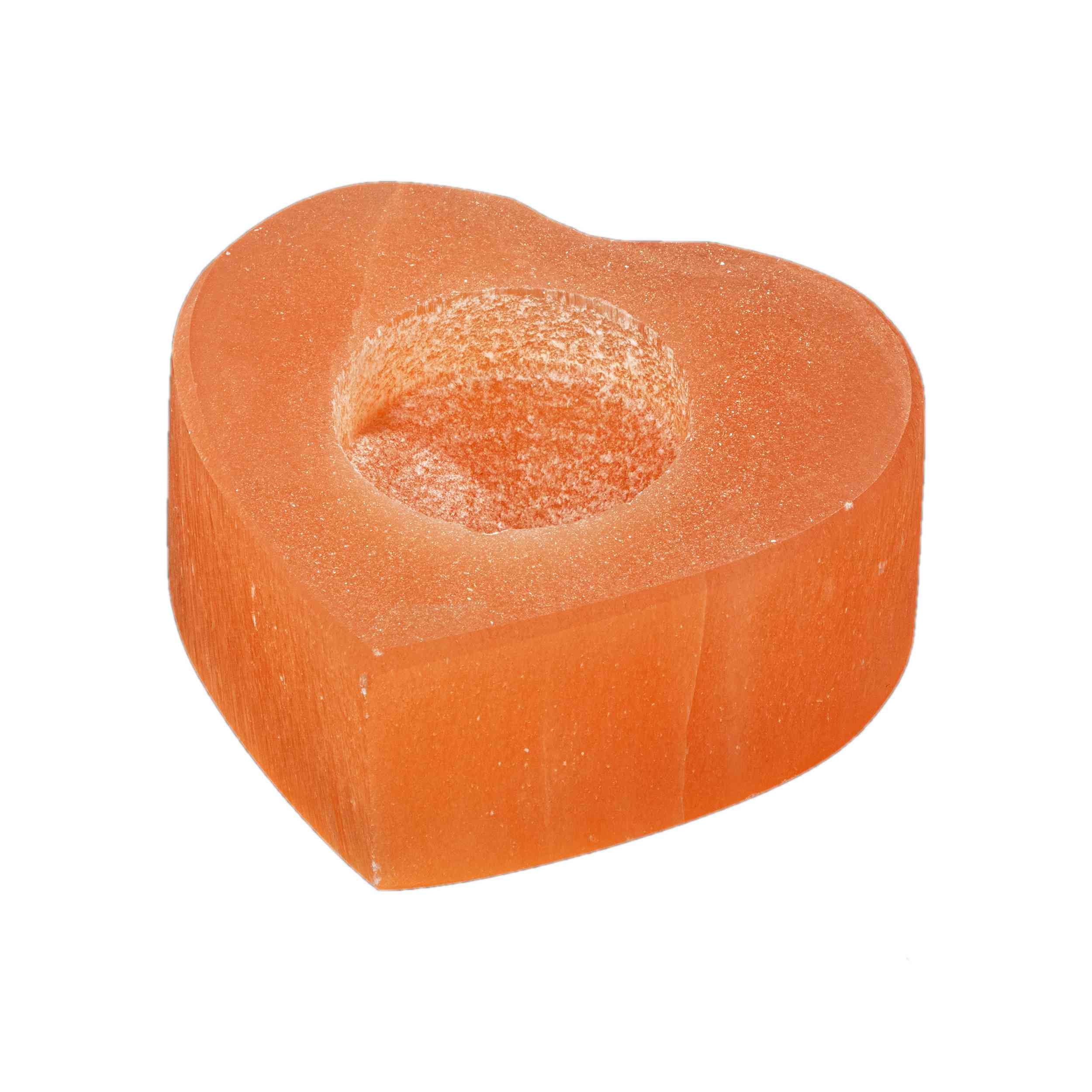 NKlaus HEALING CRYSTALS Pfirsich-Selenit Herz-Teelichthalter 9cm