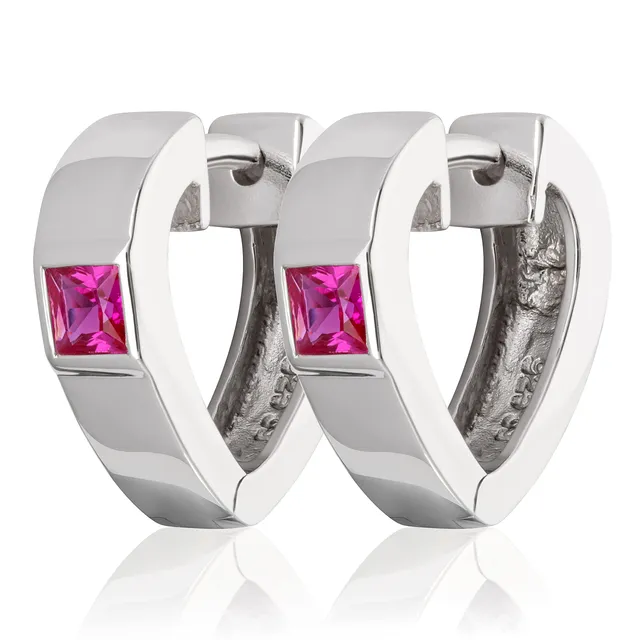 NKlaus Herz-Rose Klappcreolen 15mm Silber Ohrringe Zirkonia