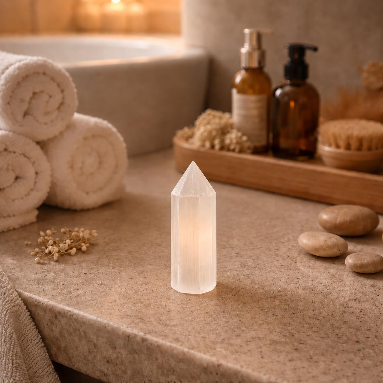 NKlaus Healing Crystals Selenit Prisma 10cm Spitze