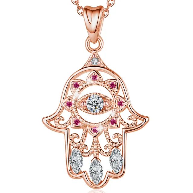 Eudora Harmony Bola Hamsa Hand Halskette Silber 925 Roségold
