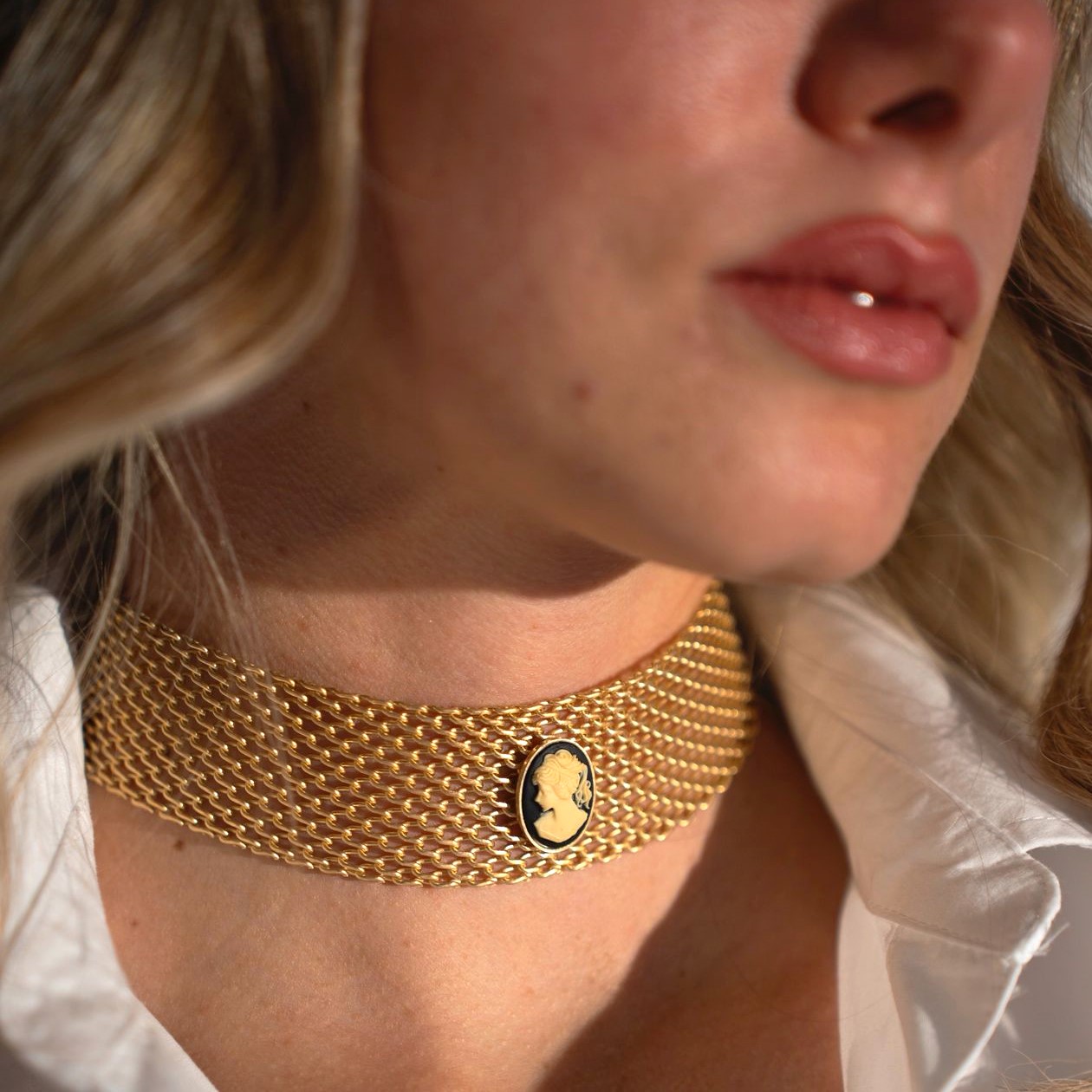 Alevá Bijoux Milano Cammeo Nero Halskette Gold 30-37 cm