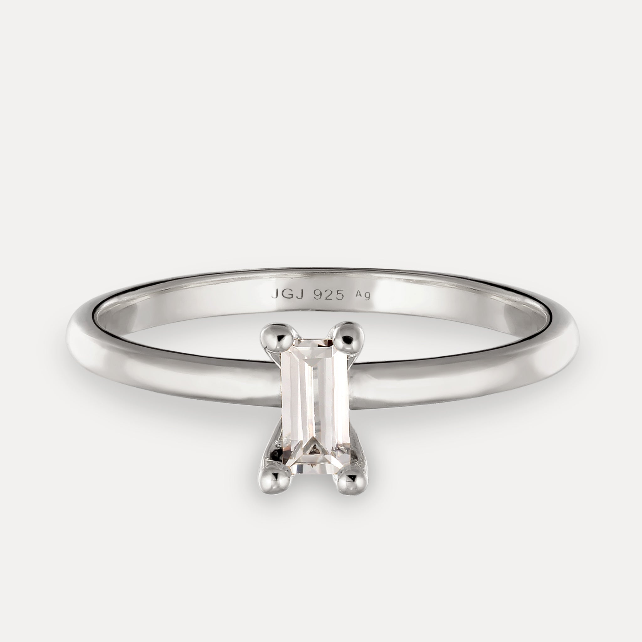 Stilnest Baguette Solitär Ring weiß Gold Vermeil 52