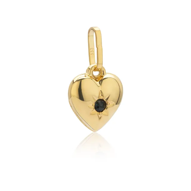 NKlaus Herz Anhänger 9,5mm 333 Gelbgold Saphir schwarzblau