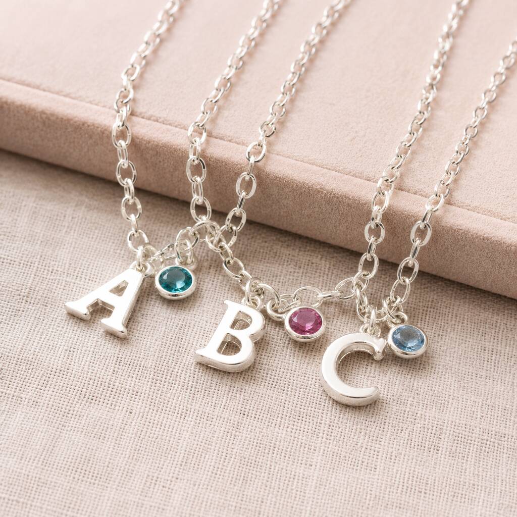 Joy Initial Charm Birthstone Armband Silber Swarovski