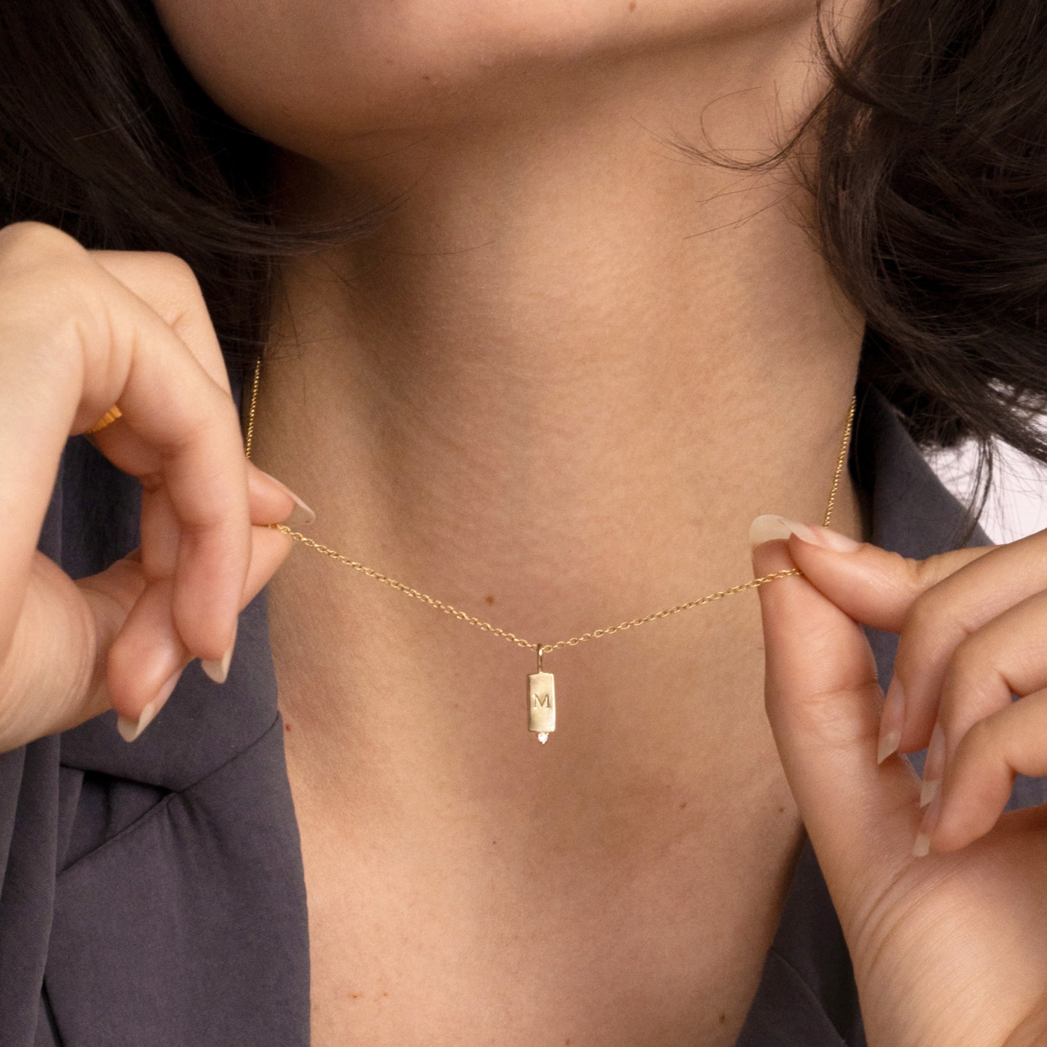 Stilnest Brick Tag Anhänger 585 Gold Saphir gravierbar