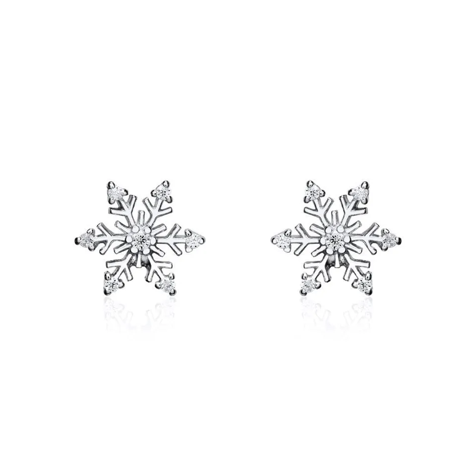 JEWLIX Ohrstecker Schneeflocke 925er Silber Zirkonia Ohrringe