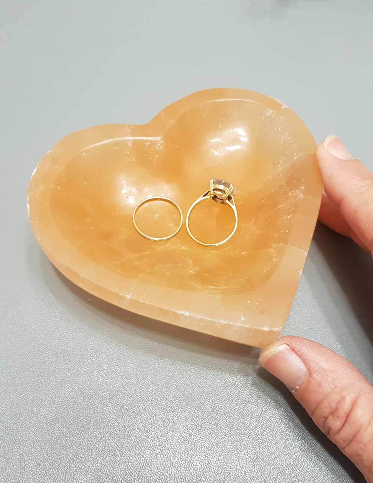 NKlaus Healing Crystals Herz Selenit Schale 10,5cm Pfirsich