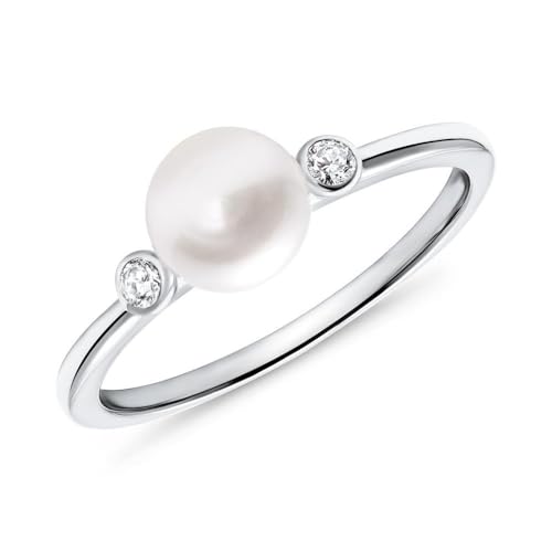JEWLIX Perle Zirkonia Ring 925 Silber Größe 54