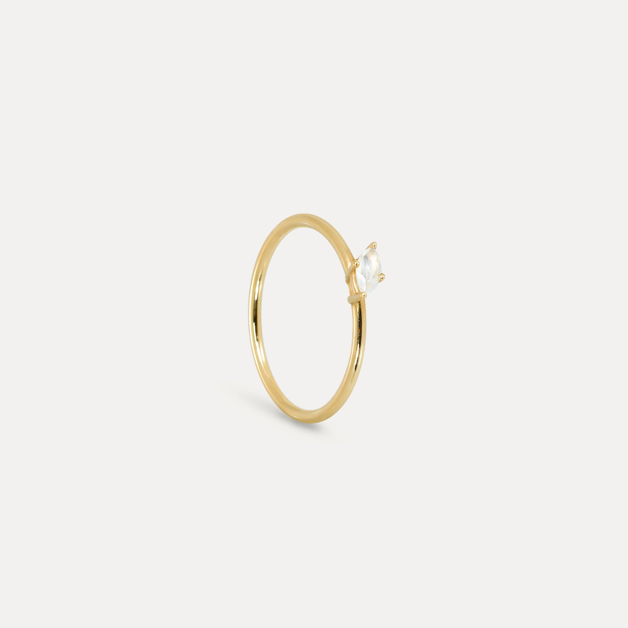 Stilnest Navette Mondstein Solitär Ring 585 Gold Größe 52