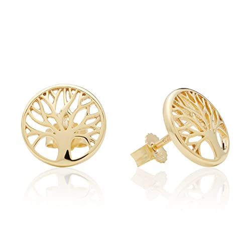 NKlaus JEWELLERY Baum des Lebens Ohrstecker Gelbgold 333 10,6 mm