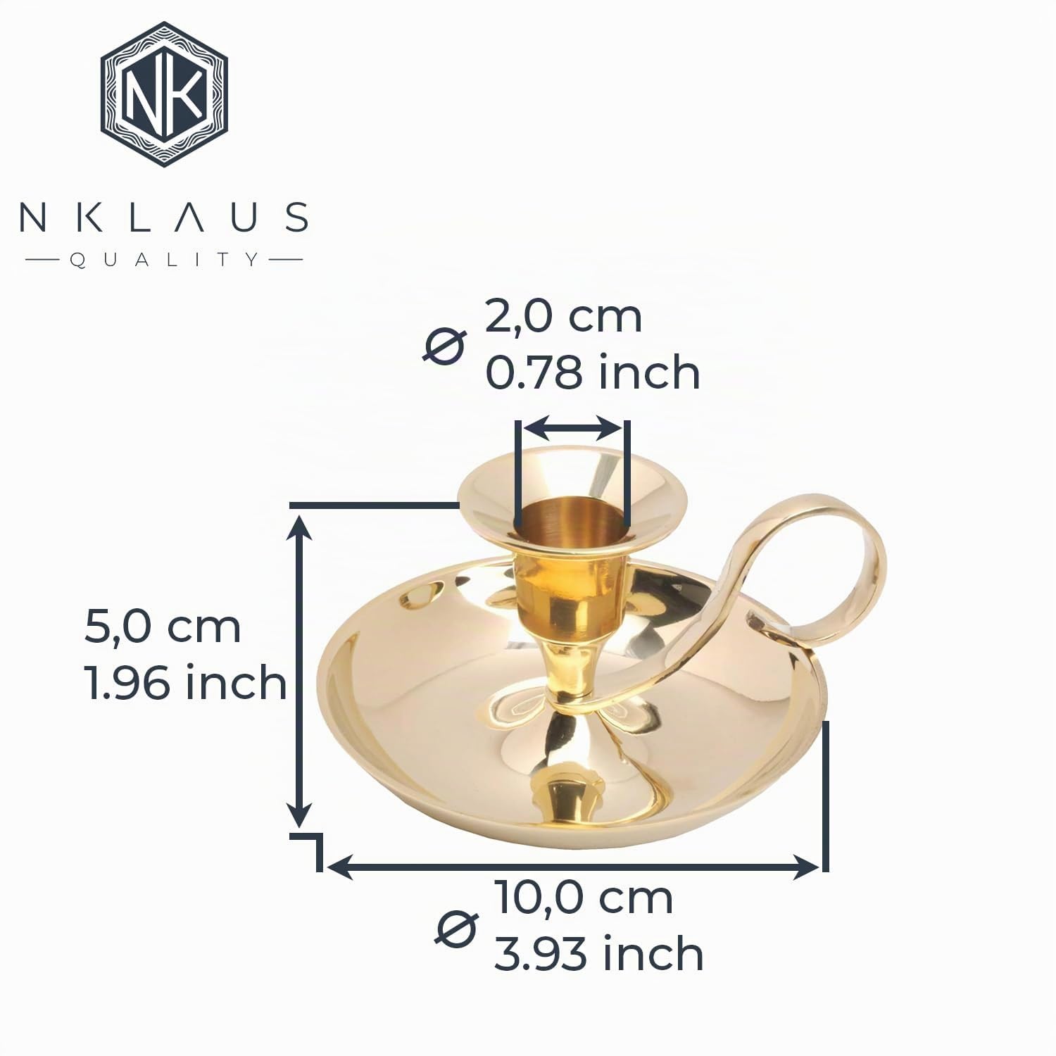 NKlaus Candle Holder Handleuchter Gold Messing 5cm
