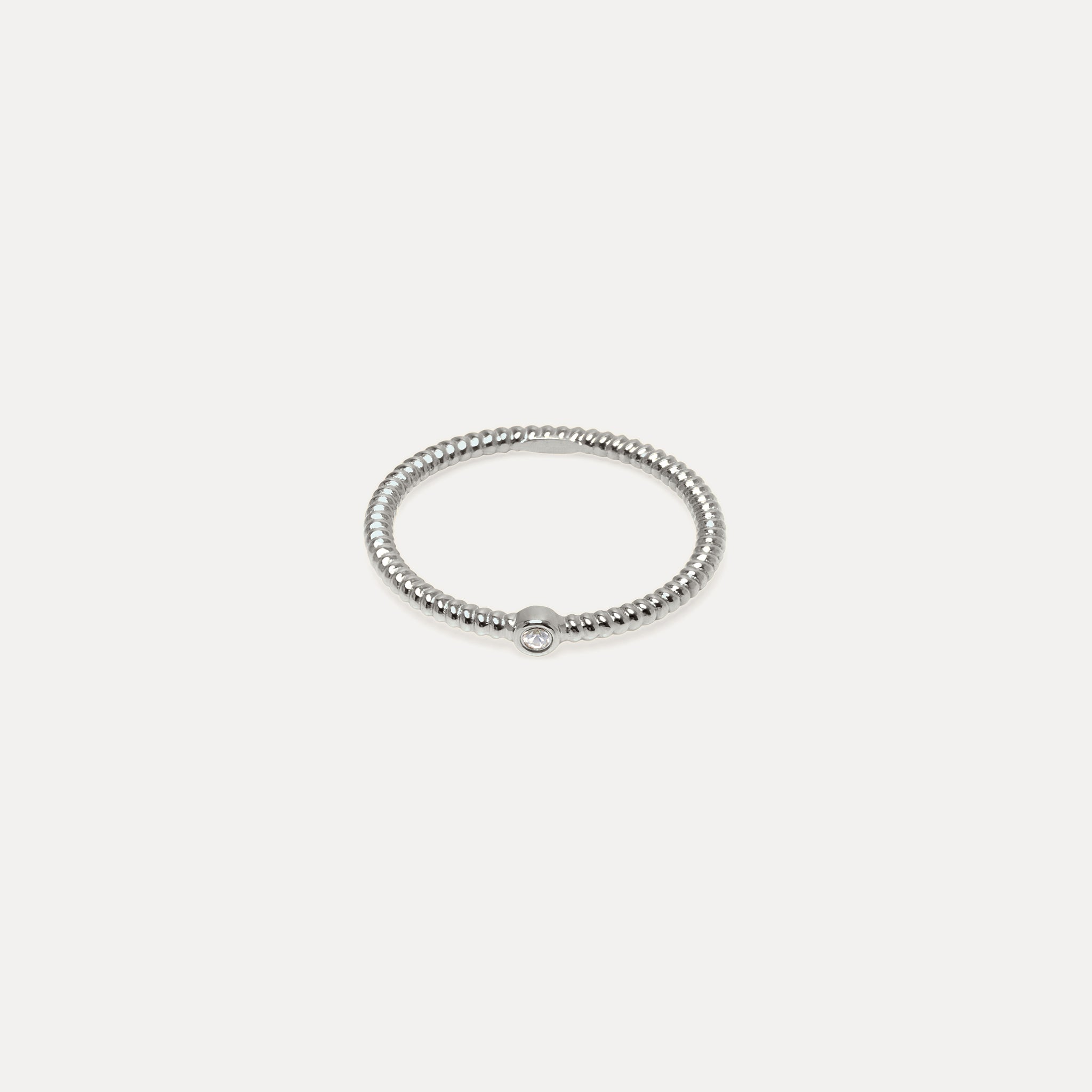 Stilnest Snake Tail Solitär Ring 925 Silber Weißer Saphir