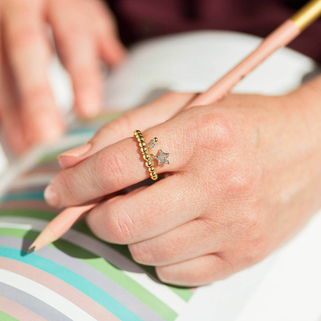 Joy by Corrine Smith Pave Star Beaded Charm Ring Geburtsstein