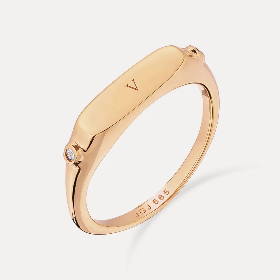 Stilnest Siegelring Weißer Saphir 585 Gold gravierbar 52