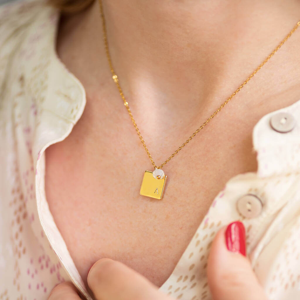 Joy by Corrine Smith Halskette Quadrat Anhänger Gold mit Opal