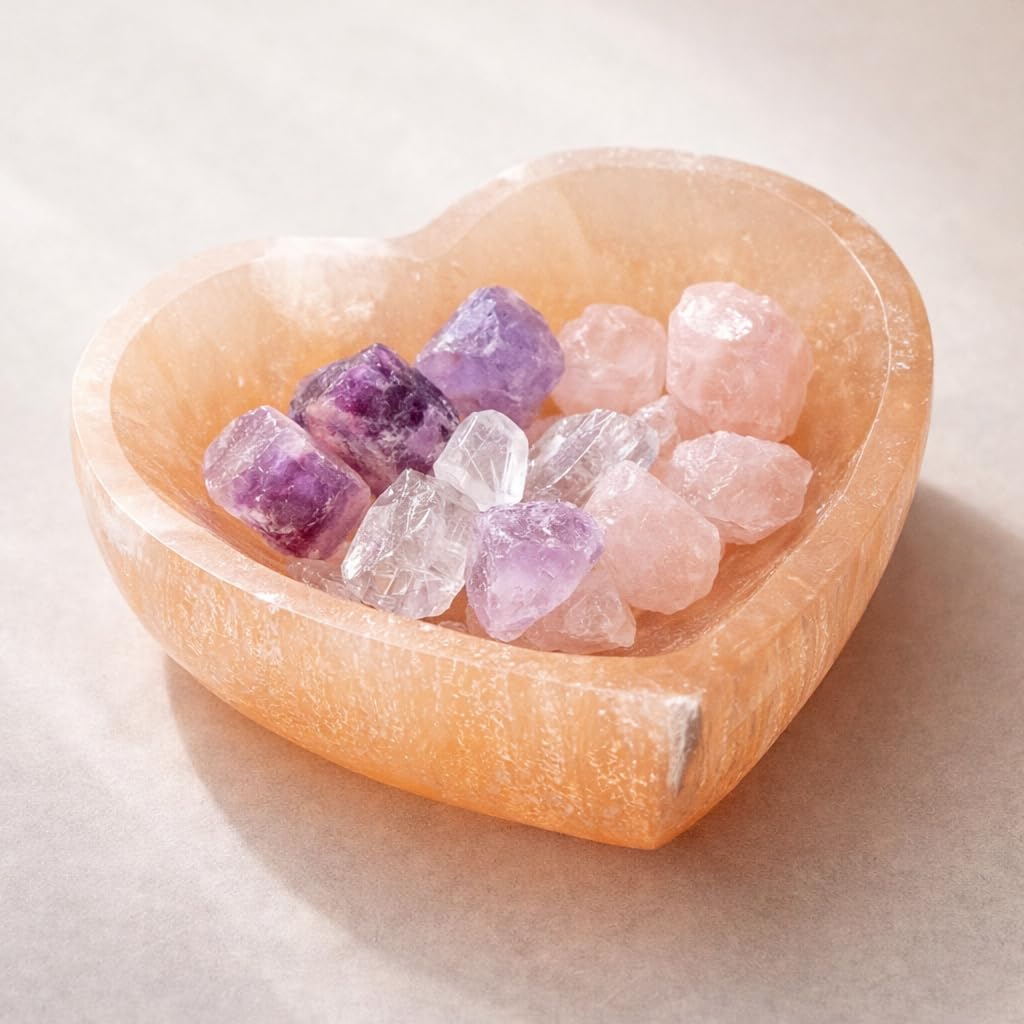 NKlaus Healing Crystals Herz Selenit Schale 10,5cm Pfirsich