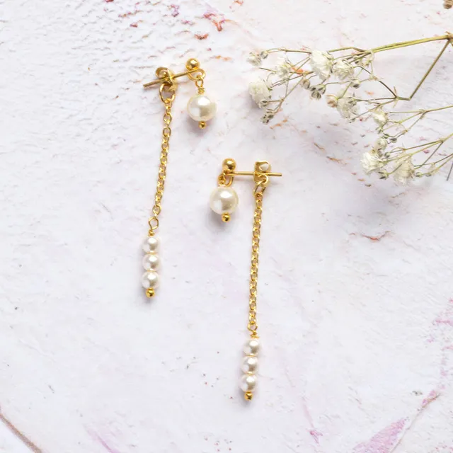 Joy by Corrine Smith Double Drop Perlen Ohrringe Gold Kette