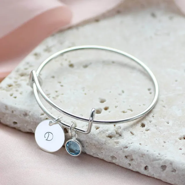 Joy by Corrine Smith Birthstone Christening Bangle Silber