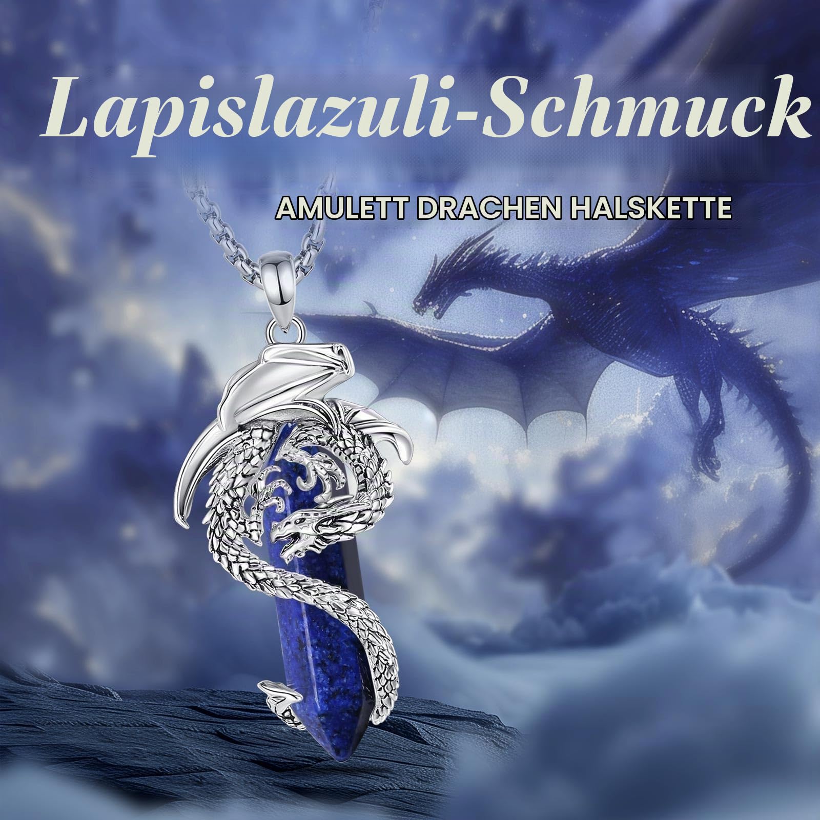 Eudora Harmony Bola Drachen Halskette Amulett blau 20+24 Zoll