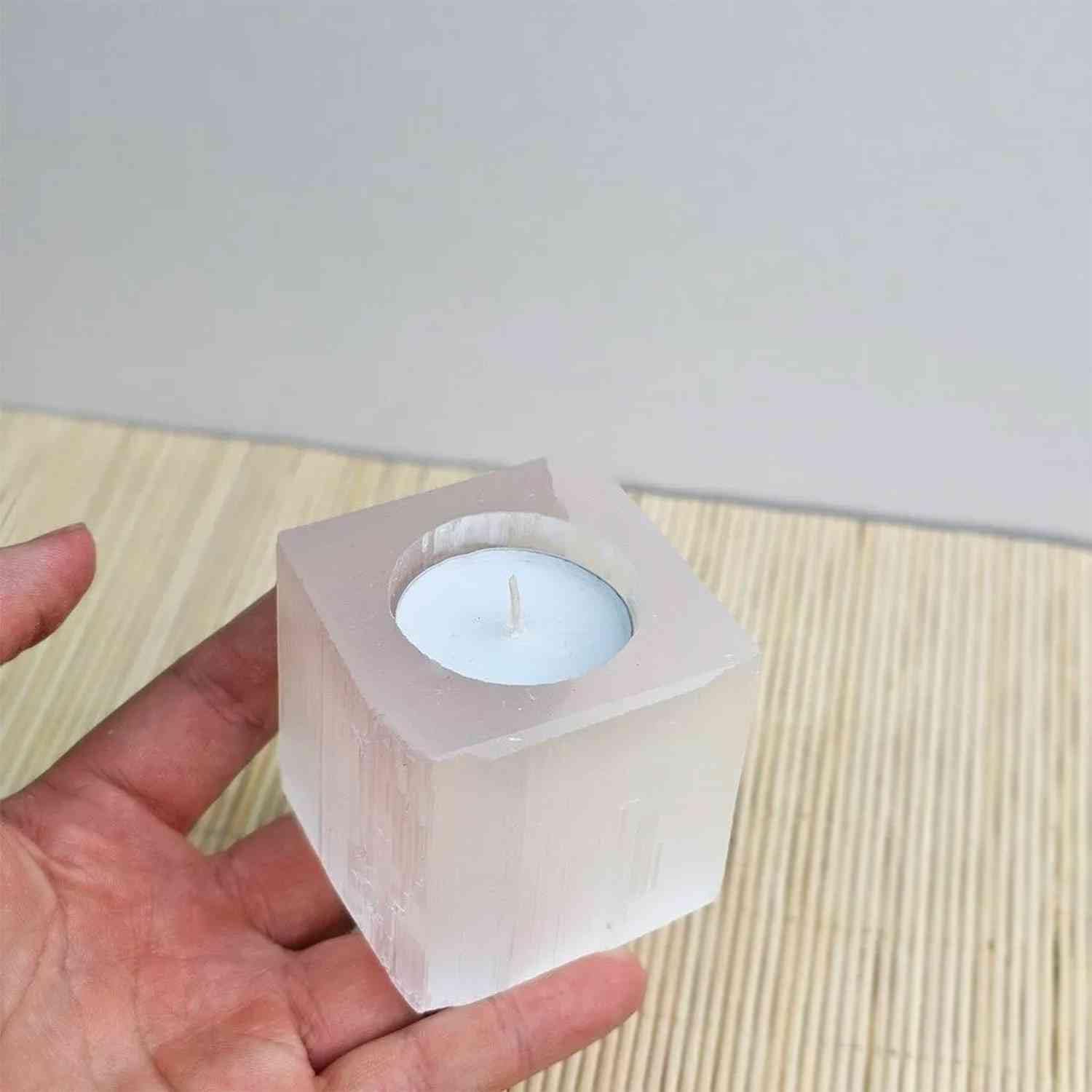 NKlaus Healing Crystals Selenit Würfel Kerzenhalter 6x6cm 1 Stück
