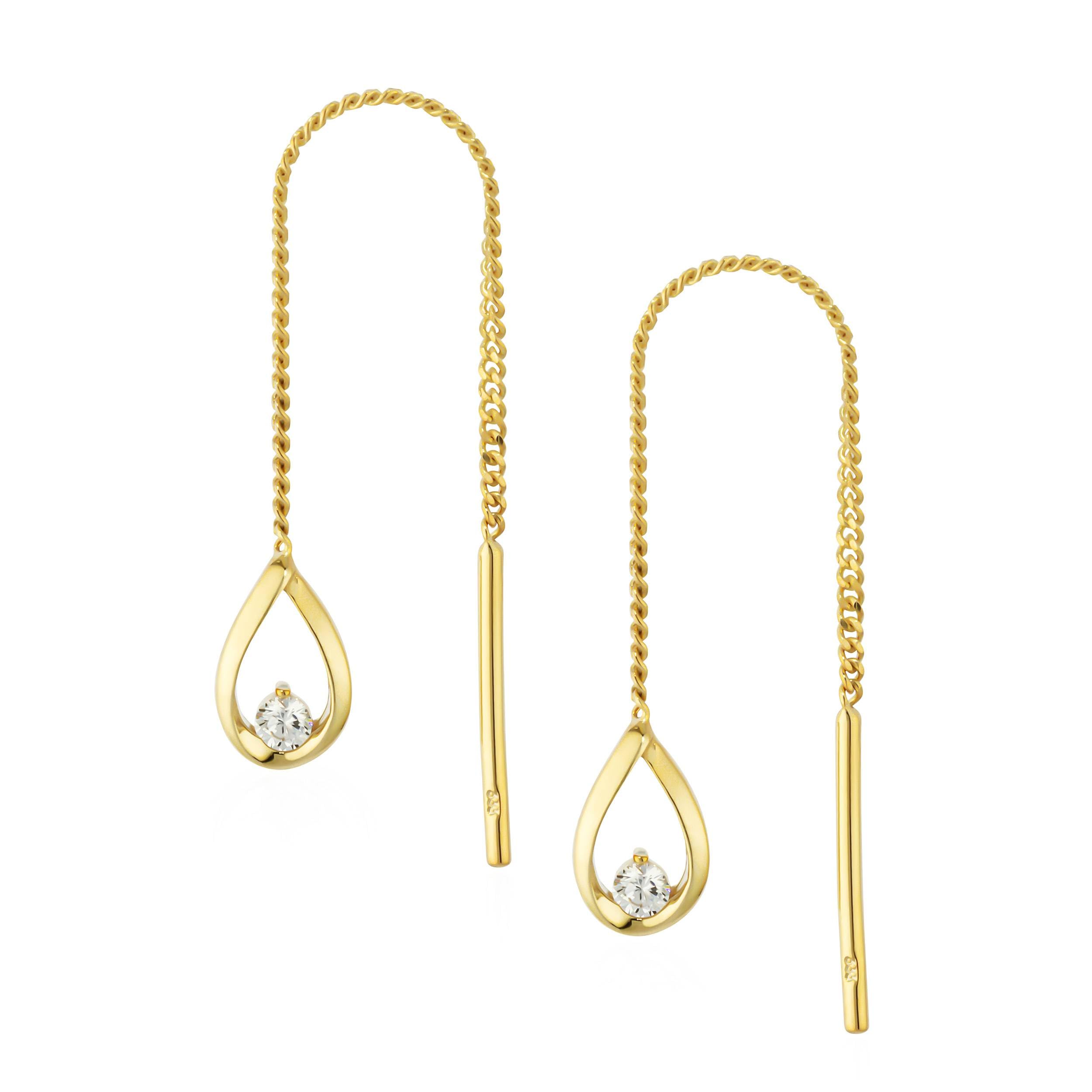 NKlaus Tropfen-Durchzieher Ohrringe 333 Gelbgold Zirkonia 8x5,5mm Paar