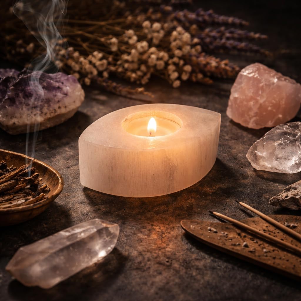 NKlaus Healing Crystals Selenit Teelichthalter Auge 10,5cm Stein